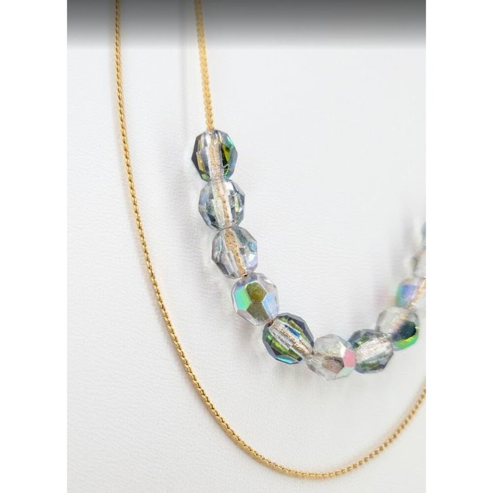 Vintage Necklace Double Strand Gold Tone Iridescent Faceted Plastic Beads 22in - Picture 5 of 16